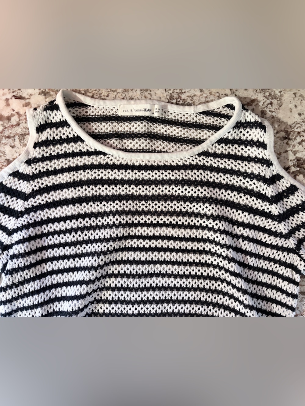 rag & bone Black and White Striped Knit Shoulder Cut Out Long Sleeve Top -Sz XS - Picture 2 of 6